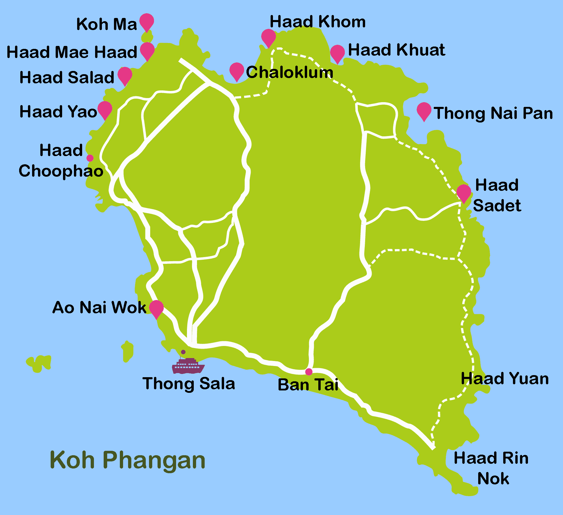 Mapa de Koh Phangan. Mapa de Koh Phangan.